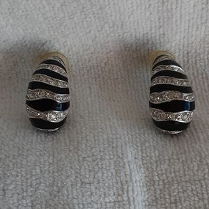 Large rhinestone & enamel Zebra pattern earrings.